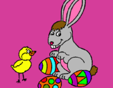 Dibuix Pollet, conillet i ous pintat per Miriam