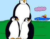 Dibuix Família pingüí  pintat per Isabel MT