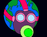 Dibuix Terra amb màscara de gas pintat per eva