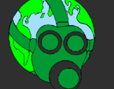 Dibuix Terra amb màscara de gas pintat per WAIL