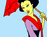 Dibuix Geisha amb paraigua pintat per NATALIA