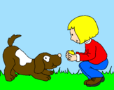 Dibuix Nena i gos jugant  pintat per JI LAN