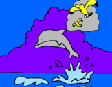 Dibuix Dofí i gavina pintat per  TXELL Caparrós