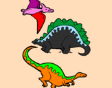 Dibuix Tres classes de dinosauris  pintat per damià