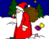 Dibuix Papa Noel repartint regals  pintat per sidamunt