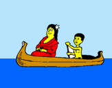 Dibuix Mare i fill en canoa  pintat per Ferran