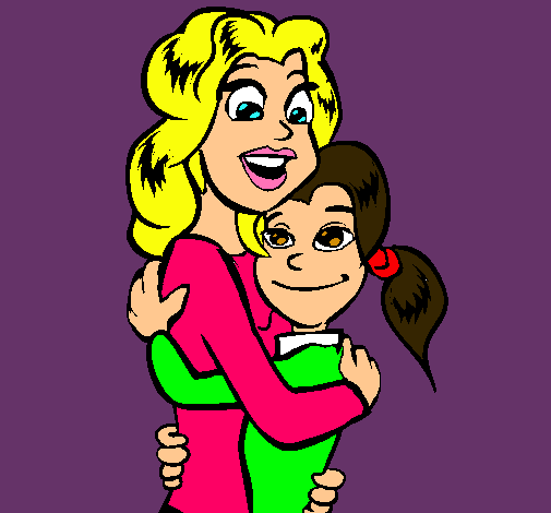 Dibuix Mare i filla abraçades pintat per Laia y  mami