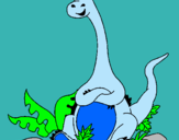 Dibuix Diplodocus assegut  pintat per eva robert ruiz