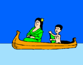 Dibuix Mare i fill en canoa  pintat per ALEX