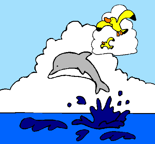 Dibuix Dofí i gavina pintat per LLUC