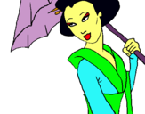 Dibuix Geisha amb paraigua pintat per meritxell  cebolla