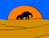Dibuix Elefant en l'alba pintat per RCR