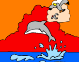 Dibuix Dofí i gavina pintat per NONA
