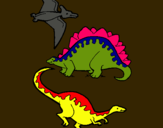 Dibuix Tres classes de dinosauris  pintat per joan
