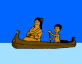 Dibuix Mare i fill en canoa  pintat per julia  carreras  bisbal,