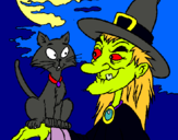 Dibuix Bruixa y gat pintat per Meritxell Lara