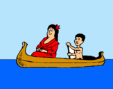 Dibuix Mare i fill en canoa  pintat per Vàdic