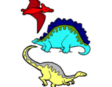 Dibuix Tres classes de dinosauris  pintat per JOSEP