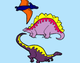 Dibuix Tres classes de dinosauris  pintat per lluis guillem