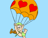 Dibuix Cupido en paracaigudes pintat per clara