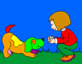 Dibuix Nena i gos jugant  pintat per SANDRA