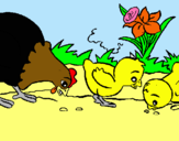 Dibuix Gallina i pollets pintat per ELODIA