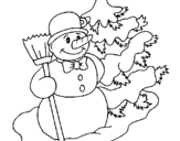 Dibuix Ninot de neu i arbre nadalenc  pintat per ninot de nadal