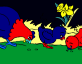 Dibuix Gallina i pollets pintat per MIQUEL