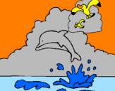 Dibuix Dofí i gavina pintat per benjamin
