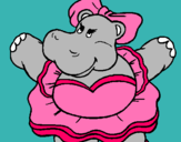 Dibuix Hipopótama amb llaç pintat per la prima i gorda del mon 