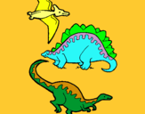 Dibuix Tres classes de dinosauris  pintat per carles