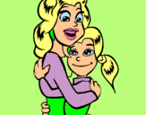Dibuix Mare i filla abraçades pintat per carlota
