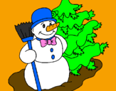 Dibuix Ninot de neu i arbre nadalenc  pintat per NEUS