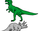 Dibuix Triceratops i tiranosaurios rex  pintat per foc