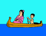 Dibuix Mare i fill en canoa  pintat per pol d