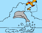 Dibuix Dofí i gavina pintat per jon daumal