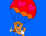 Dibuix Cupido en paracaigudes pintat per laia