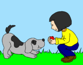 Dibuix Nena i gos jugant  pintat per Biel