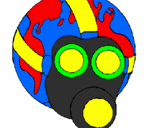 Dibuix Terra amb màscara de gas pintat per miquel bisellach servera