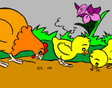 Dibuix Gallina i pollets pintat per truski