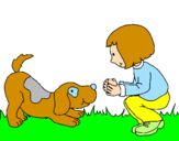 Dibuix Nena i gos jugant  pintat per alexia