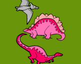 Dibuix Tres classes de dinosauris  pintat per  Ona