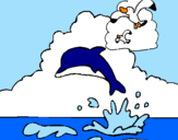 Dibuix Dofí i gavina pintat per Farners
