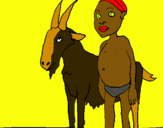 Dibuix Cabra i nen africà pintat per julia soca