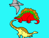 Dibuix Tres classes de dinosauris  pintat per Marta i Joan