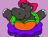 Dibuix Hipopótama amb llaç pintat per Ivette