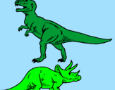 Dibuix Triceratops i tiranosaurios rex  pintat per MA . R . T .  S