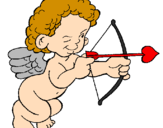 Dibuix Cupido apuntant amb la fletxa pintat per `
