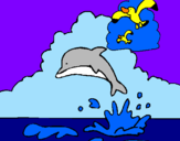 Dibuix Dofí i gavina pintat per anna minguella