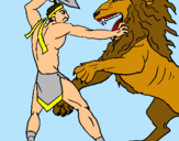 Dibuix Gladiador contra lleó pintat per monica